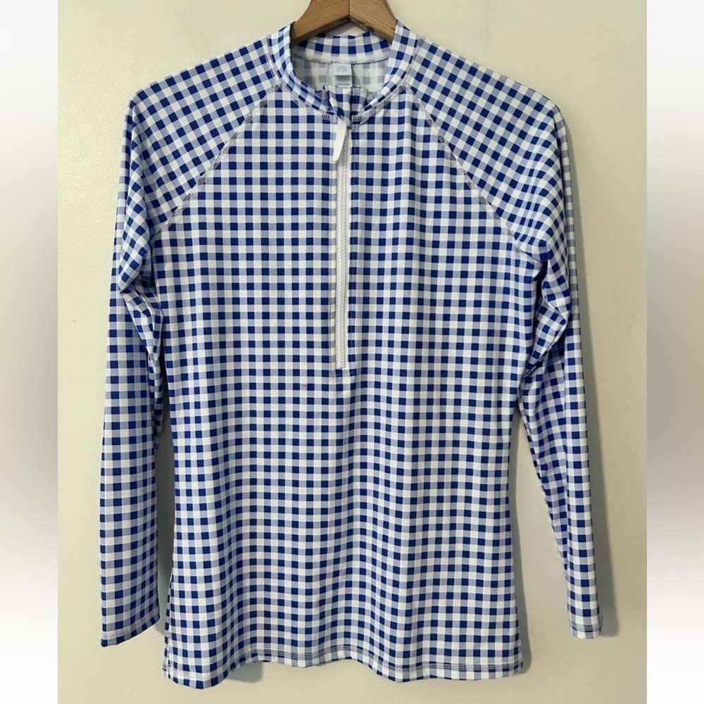 J Mclaughlin Women's Mckenzie Rash Guard Long Sleeve Blue & White Size Large